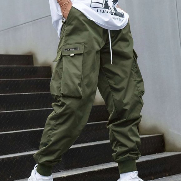 Army Green Street Style Men's Cargo Pants w/Letter - Picture 1 of 6